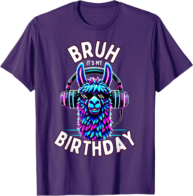 Llama Birthday Apparel Family Party Birthday Tees Bruh Its My Birthday Llama Boy Kids Girl Family Funny Party T-Shirt - Purple