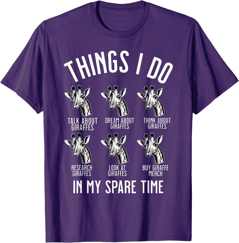 Things I Do In My Spare Time Giraffe Lover Funny Things I Do In My Spare Time Giraffe Safari Animal T-Shirt - Purple