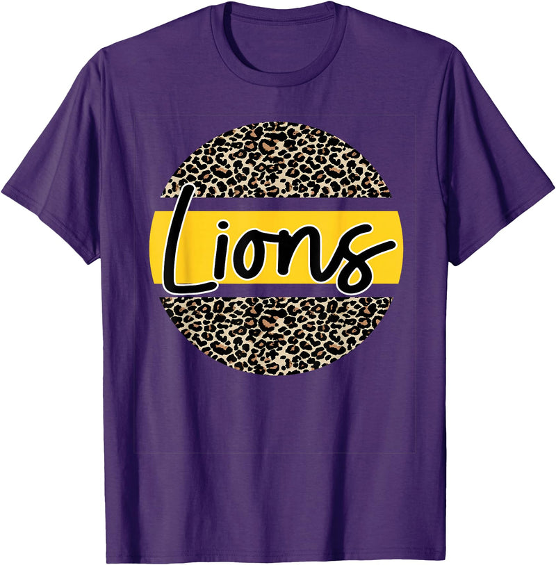 Lions School Spirit Leopard Print Yellow T-Shirt - Purple