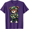 Camo Teddy Bear Hip Hop Designs for Men & Boys Camo Hip Hop Teddy Bear Camouflage Gangsta Streetwear Hustle T-Shirt - Purple