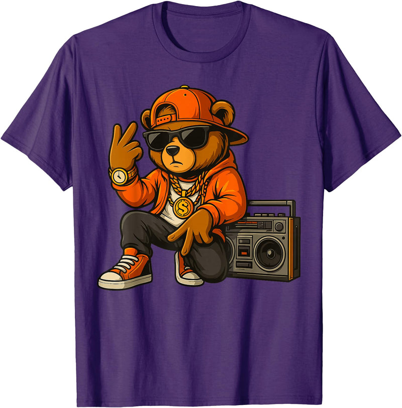 Creative & Funny Teddy Bear Gifts Hip Hop Teddy Bear T-Shirt - Purple