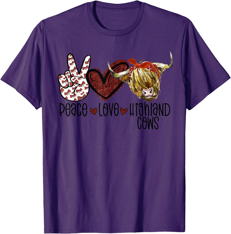 Funny Peace Love Designs Highland Beef Cow Farmers Peace Love Highland Cows T-Shirt - Purple