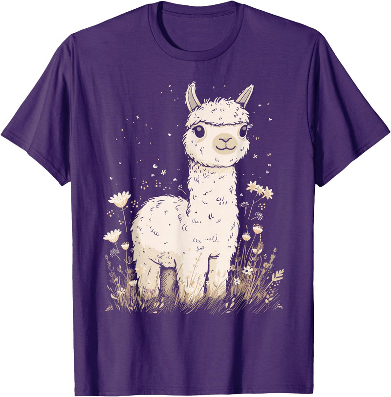 Alpaca Llama Lama Lover Cute Farm Animals Kids Llama Alpaca Lama Flowers Cute Adorable Baby Farm Animal T-Shirt - Purple