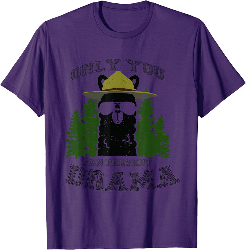 LaLa Designs Only You Can Prevent Drama Llama Forest Camping Smokey T-Shirt - Purple