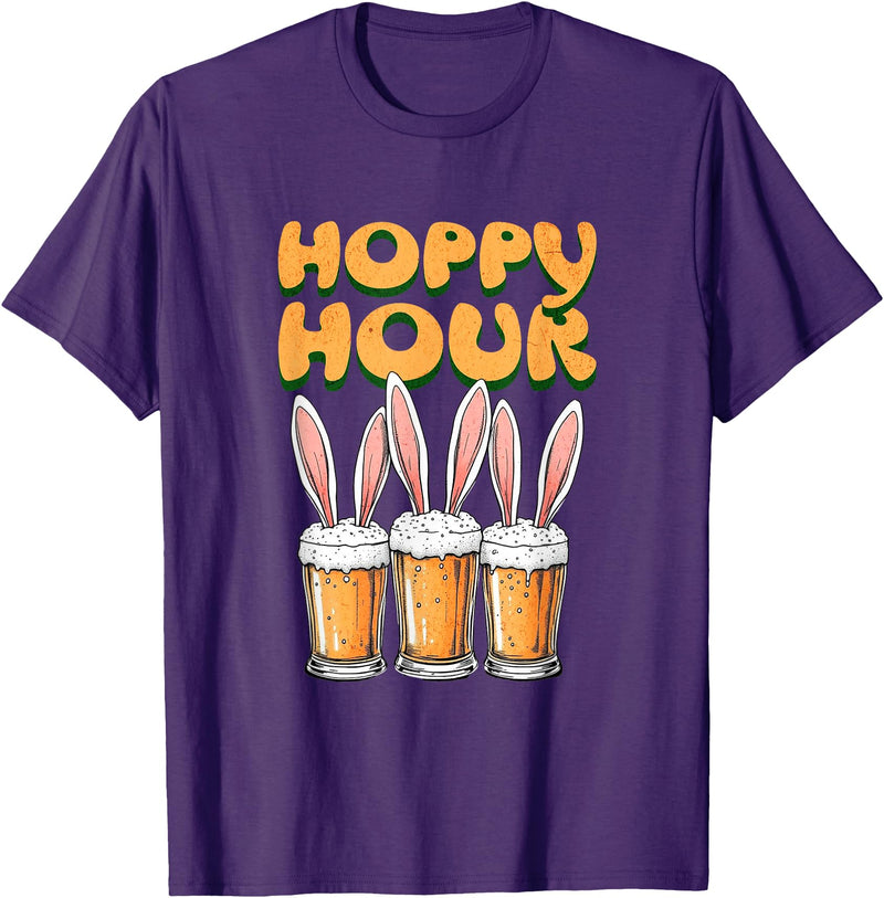 Hoppy Hour Funny Happy Easter Day Rabbit Ears Men Women T-Shirt in Purple