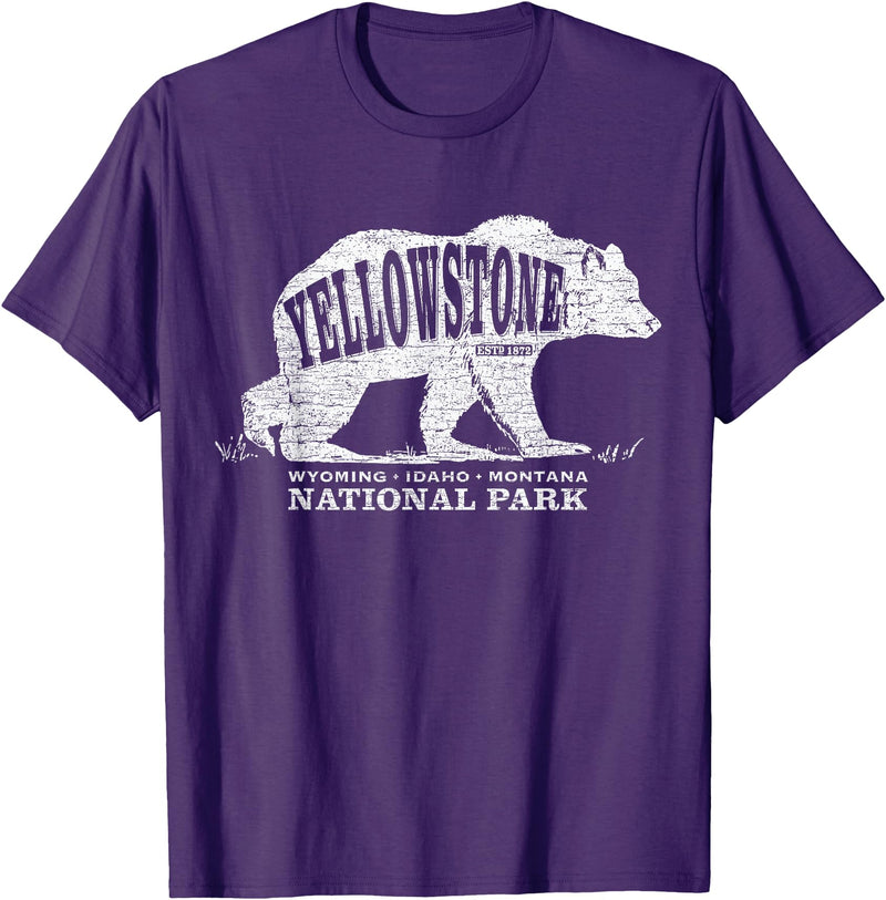 Vintage Yellowstone Retro Tees Tanks Tops Grizzly Bear Yellowstone National Park Est. 1872 T-Shirt - Purple