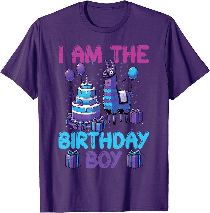 Birthday Party Shirts For Men Women Kids I Am The Birthday Boy Llama Pinata Bday Party Boys Kids T-Shirt - Purple