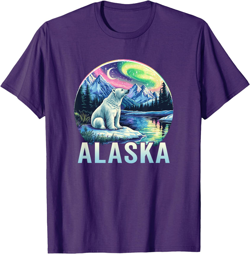 Alaska Cruise Trip Alaska Northern Lights Aurora Viewing Vacation Alaska Trip T-Shirt - Purple