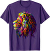 Lion Artistic For Men Women Kids Colorful Lion Head Design Pop Art Style T-Shirt - Purple