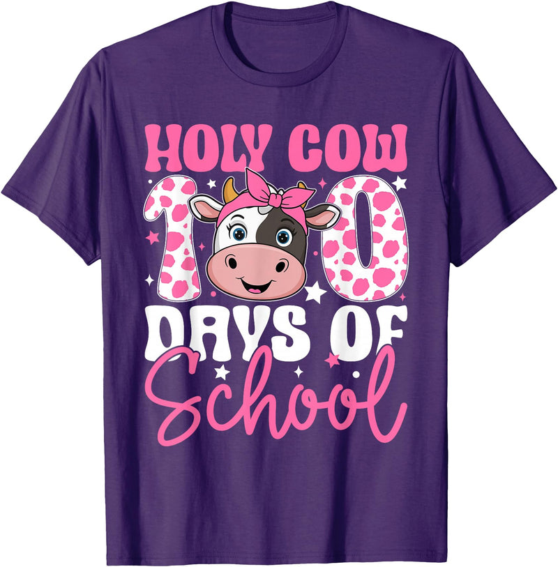 Holy Cow 100 Days of School Teachers Students Girls Women T-Shirt - Purple