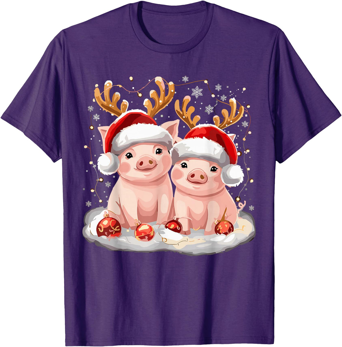 Funny Xmas Pig Lover Christmas Christmas Pig Reindeer Xmas T-Shirt - Purple
