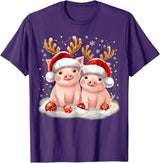 Funny Xmas Pig Lover Christmas Christmas Pig Reindeer Xmas T-Shirt - Purple