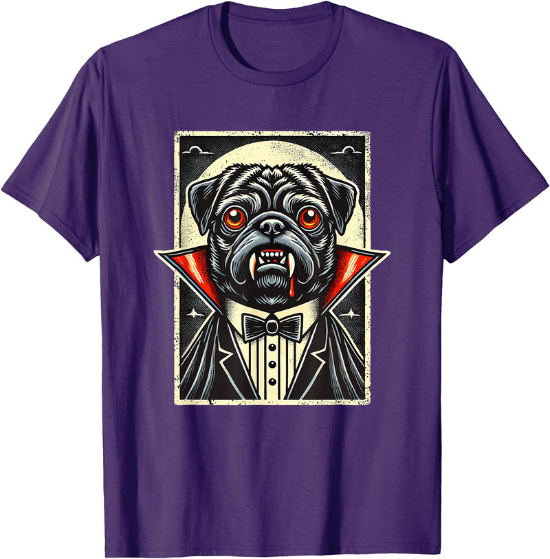 Haunted Spooky Halloween Gifts Halloween Vampire Pug Pugs T-Shirt - Purple