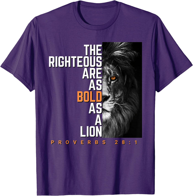 Funny The Righteous Are As Bold As A Lion Bible Verse T-Shirt - Purple