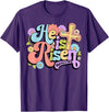 Floral He Is Risen Happy Easter Christian Bible Verse Faith T-Shirt in Purple