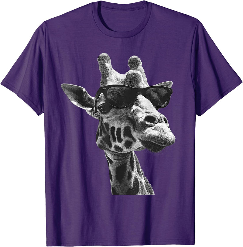 Safari Animal Art Giraffe with Sunglasses Wildlife Safari Giraffe Animal Lover T-Shirt - Purple