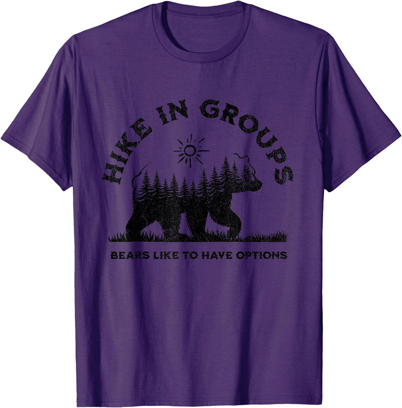 Hiking Bear Apparel Hike in Groups Bears Like to Have Options Funny Camping T-Shirt - Purple
