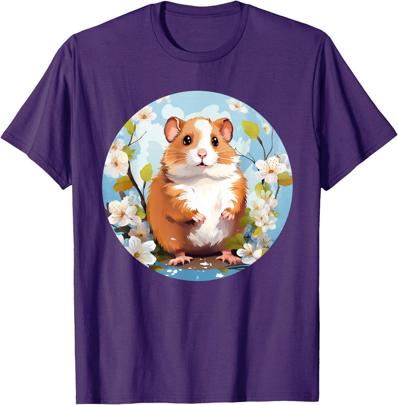 Cool Spring Flowers with Hamster for Season Lovers T-Shirt - Purple
