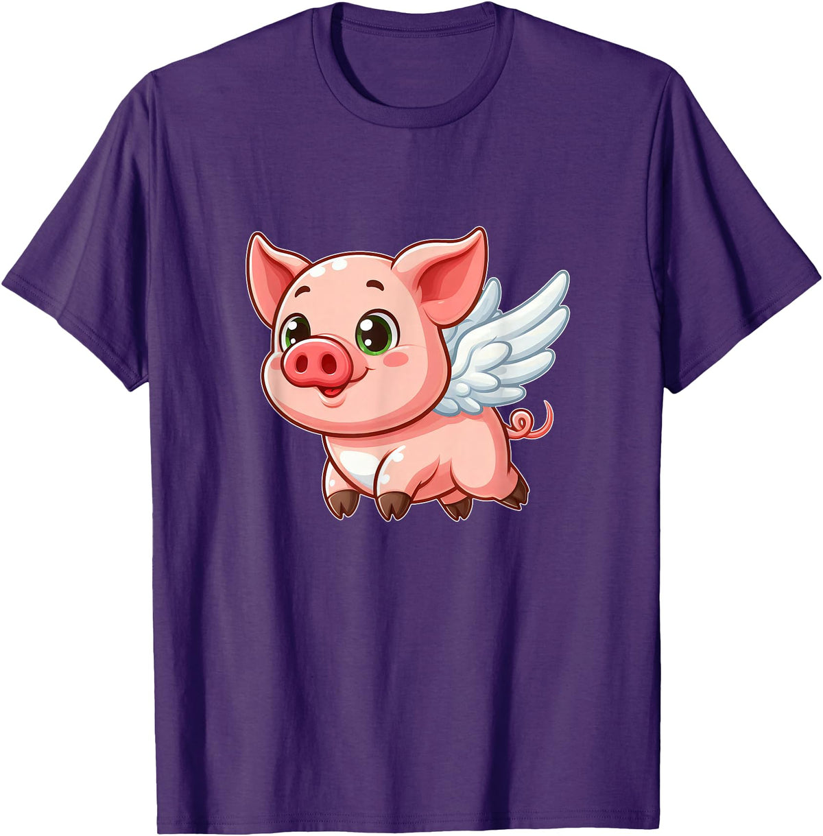 Cute Cartoon Pig Angel with Wings Halo Farmer T-Shirt - Purple