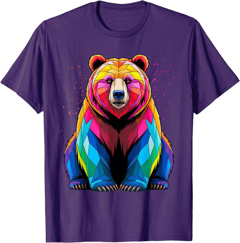 Bear Lover Gift Co. Polar Bear Polygon Animal Art Colorful Graphic Polar Bear T-Shirt - Purple