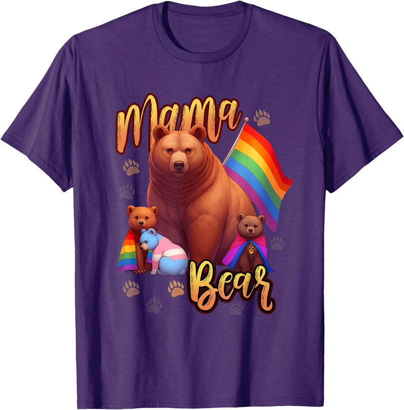 Mom Hugs Proud Mama Mom Bear LGBT Gay Pride LGBTQ Flag T-Shirt - Purple