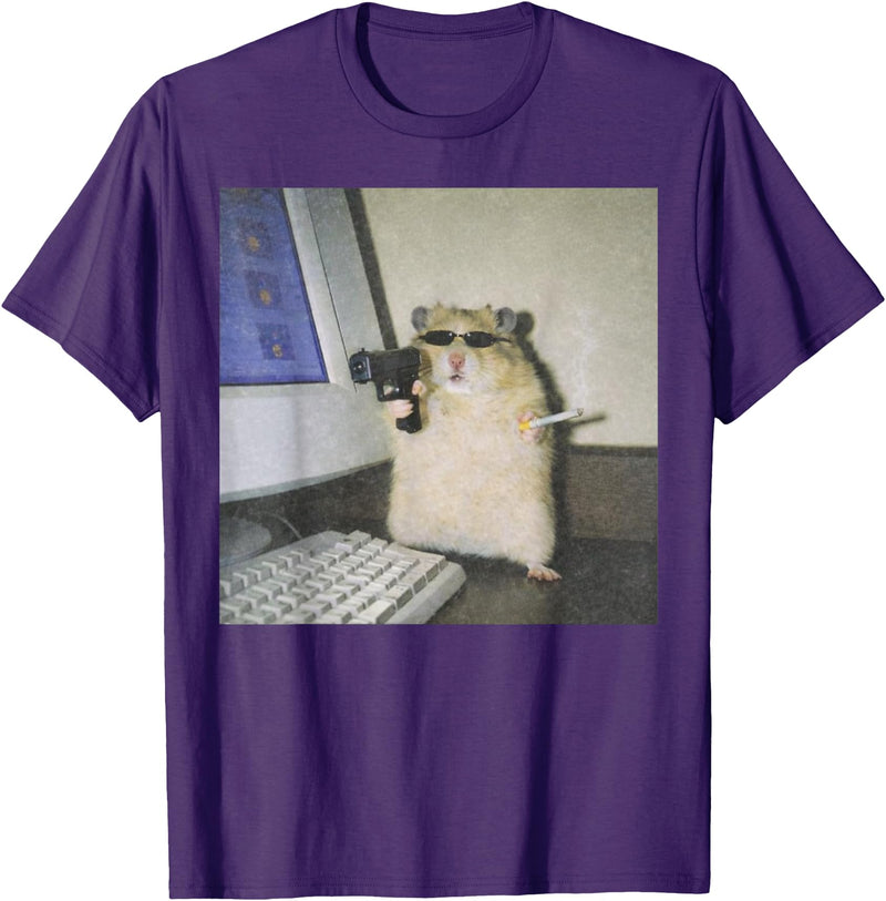 Cyber Hamster Meme Cringe Funny Animal Vintage Graphic Tee T-Shirt - Purple