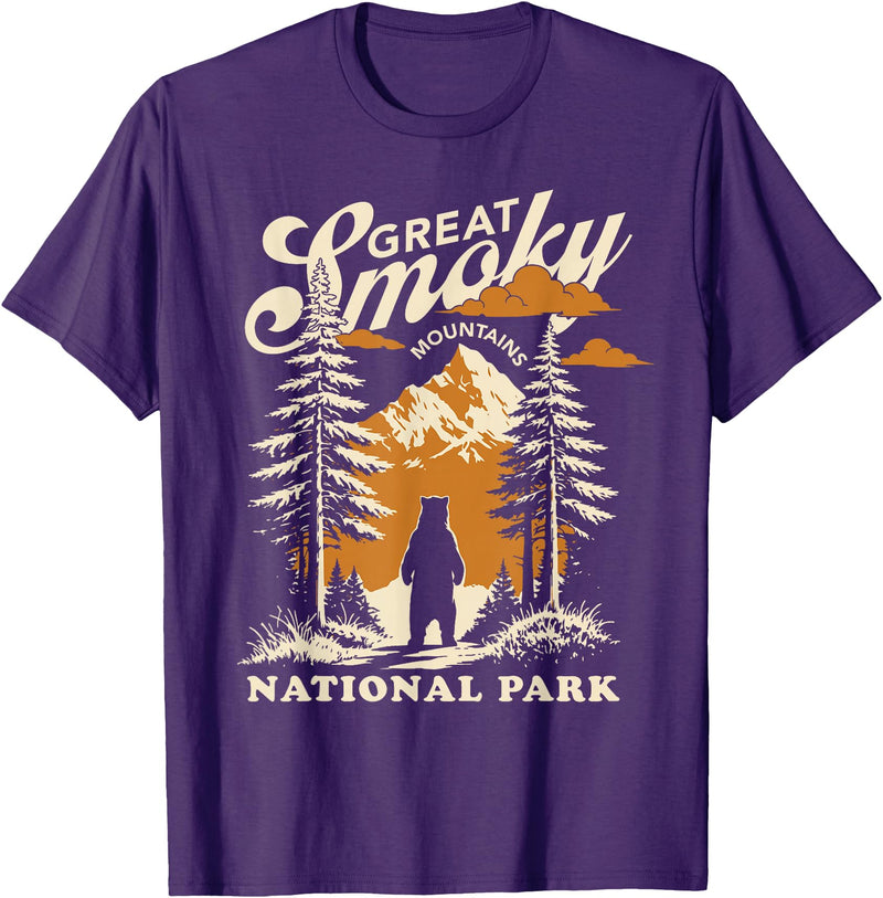National Parks Outdoors Travel Designs Great Smoky Mountains National Park Bear T-Shirt - Purple