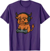 GamerAxis1 Highland Cow Gamer Gaming Retro Videogames Boys Girls Kids T-Shirt - Purple