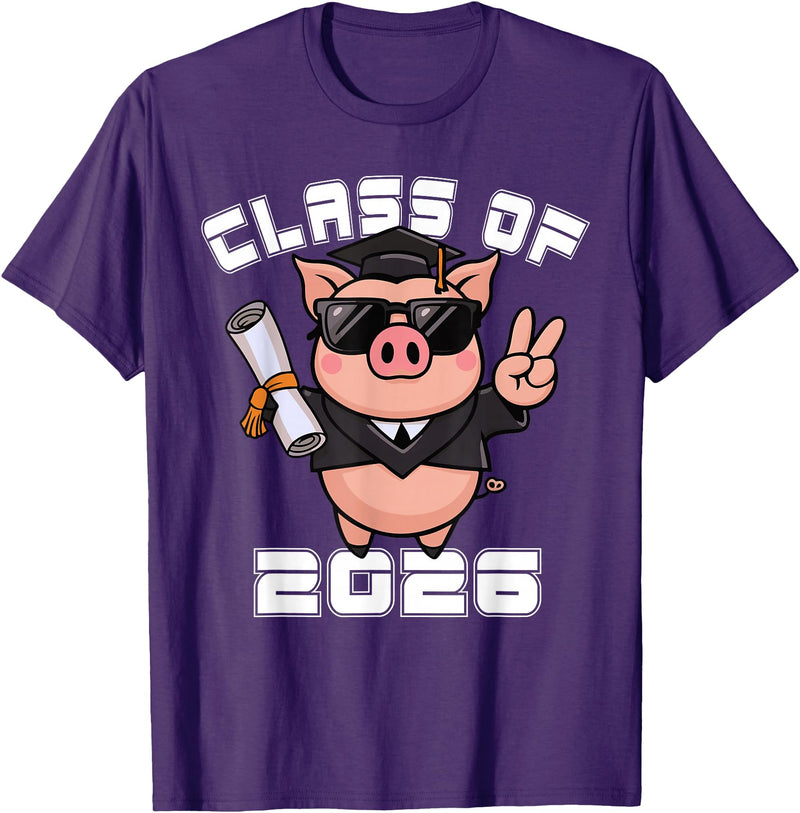 Peace Sign Hand Animal Class of 2026 Graduation Peace Sign Hand Pig Class of 2026 Graduation T-Shirt - Purple