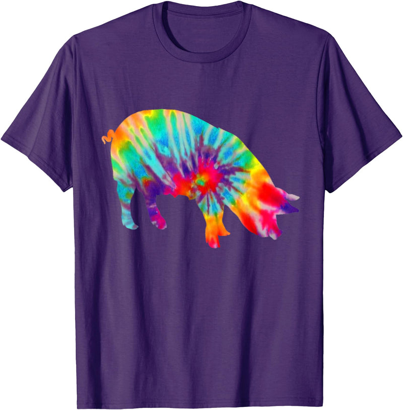 Pig Tie Dye Vintage Farmer T-Shirt - Purple