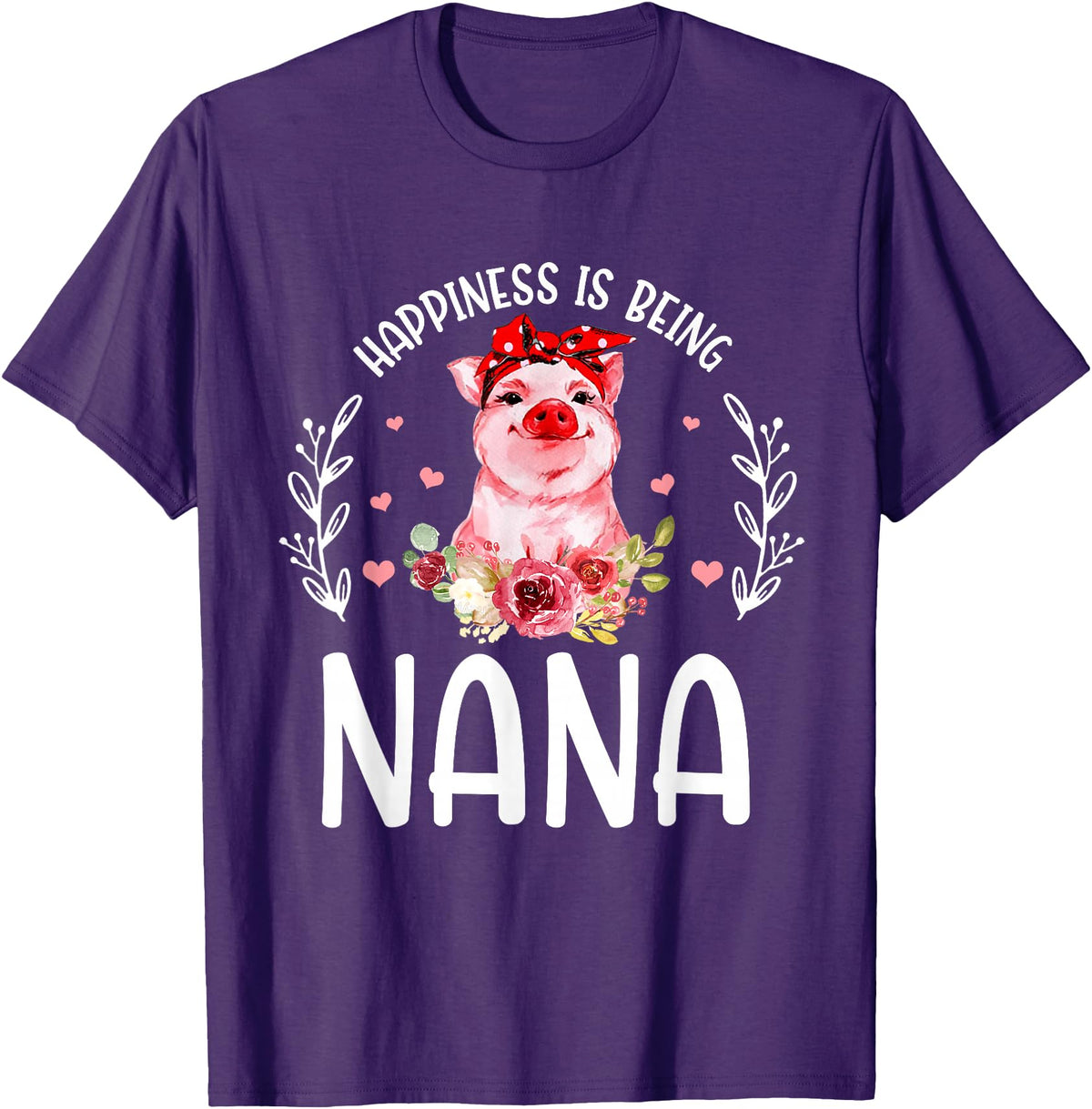 Mother's Day Matching Family Happiness Is Being A Nana Cute Pig T-Shirt - Purple