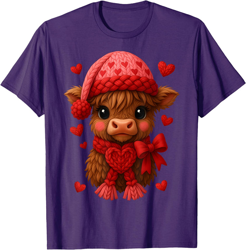 Coquette Bow Highland Cow Valentine Women Girls. Highland Cow Valentines Day Funny Hearts Valentine Cow Women T-Shirt -