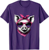 Fashionable Animals Wearing Pink Bandanas Pig Wearing A Pink Bandana Headband And Sunglasses T-Shirt - Purple
