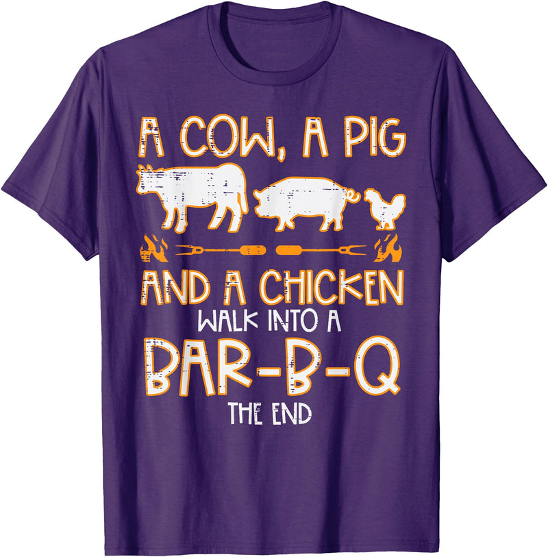 BBQ Barbecue Shirts Men Women Grilling Gifts Cow Pig Chicken Walk Bar B Q Bbq Barbecue Grilling Men Women T-Shirt - Purple