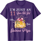 Guinea Pigs Lovers Birthday Gift I'm Just An 11 Year Old Girl Who Loves Guinea Pigs Birthday T-Shirt - Purple