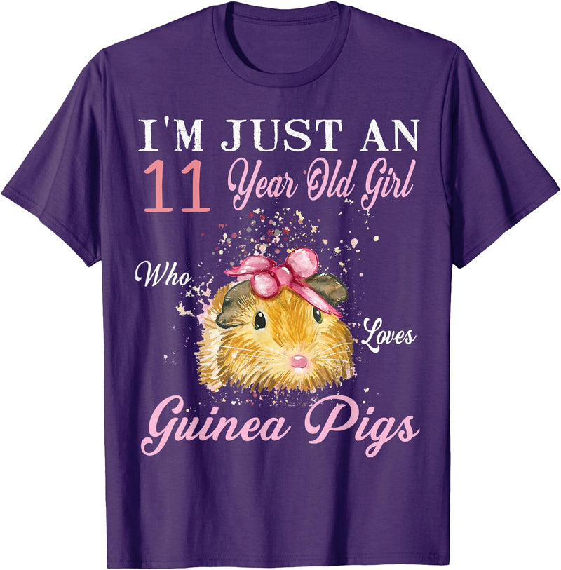 Guinea Pigs Lovers Birthday Gift I'm Just An 11 Year Old Girl Who Loves Guinea Pigs Birthday T-Shirt - Purple