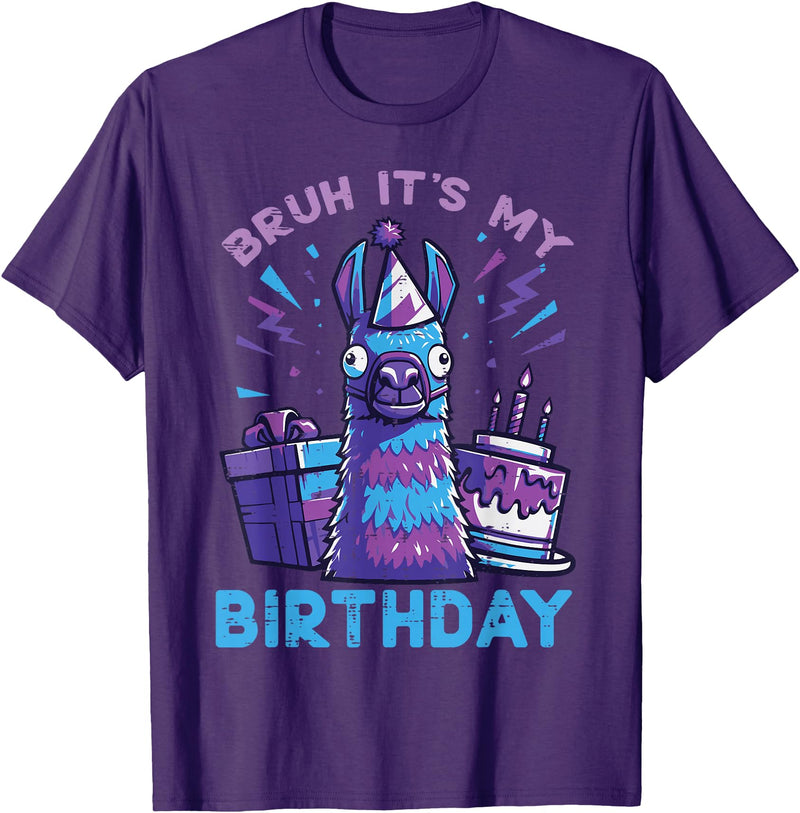 Birthday Party Shirts For Men Women Kids Bruh Its My Birthday Llama Pinata Bday Party Men Women Kids T-Shirt - Purple