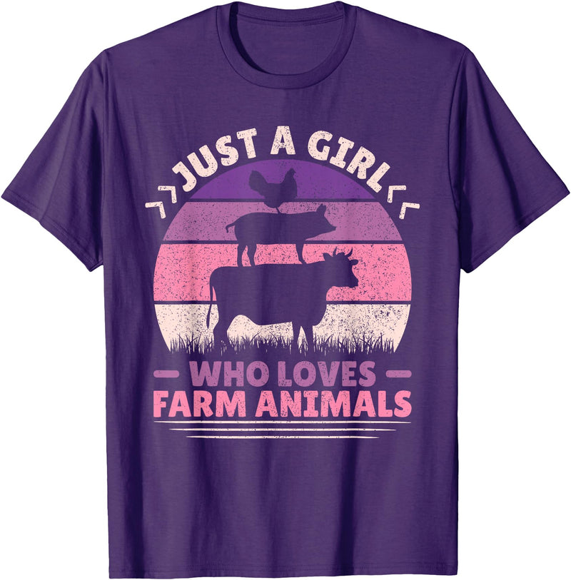 Farmer Girl Clothes For Cow, Pig & Chicken Lovers Just A Girl Who Loves Farm Animals Lover Women Farmer Girl T-Shirt - Purple