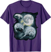 Manatee Howling Moon Manatee Sea Cow Three Manatee Howling At The Moon T-Shirt - Purple