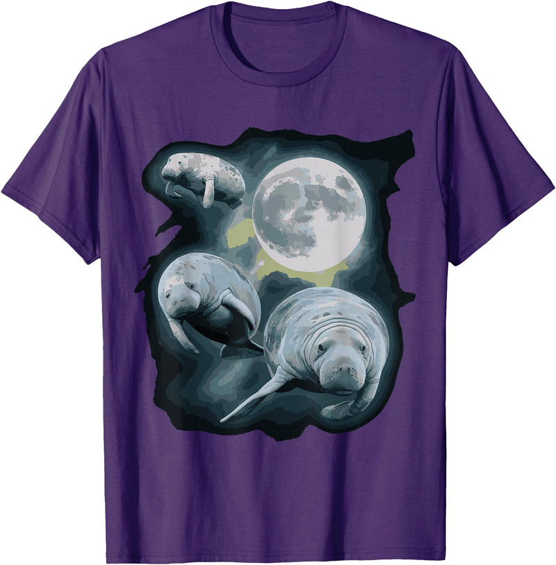 Manatee Howling Moon Manatee Sea Cow Three Manatee Howling At The Moon T-Shirt - Purple