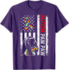 Distressed American Flag Autism Paw Paw Bear Awareness T-Shirt - Purple