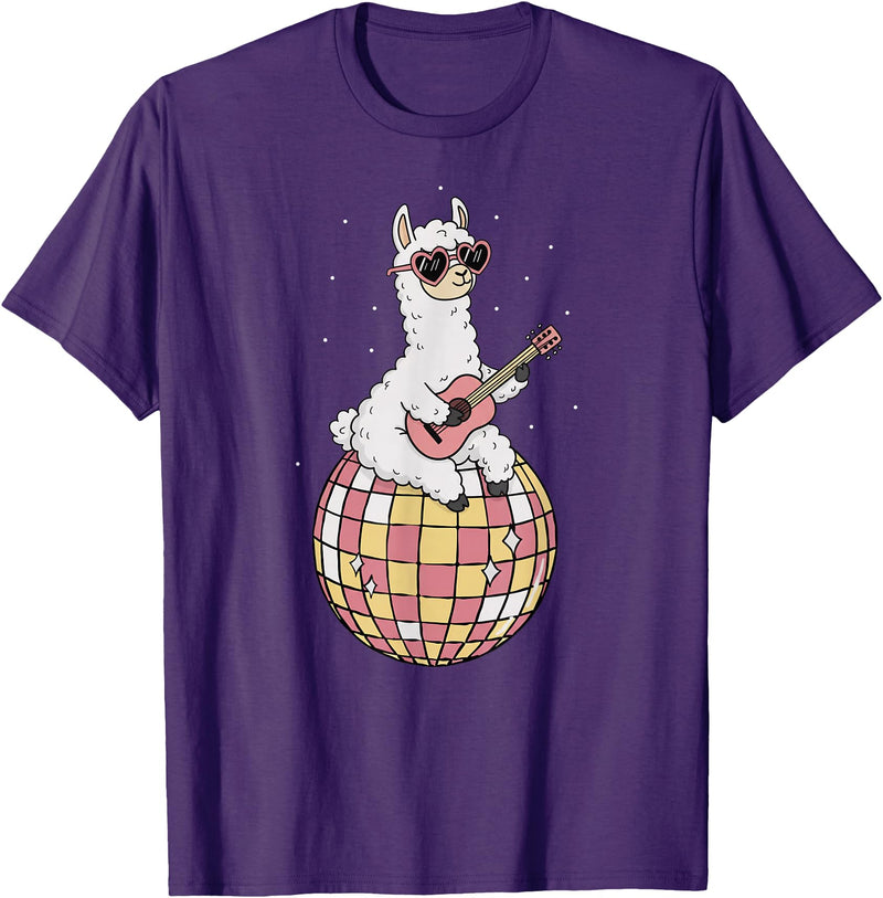 DiscoballAxis1 Funny Llama Disco Dancing Ball Groovy Retro 80s Costume T-Shirt - Purple