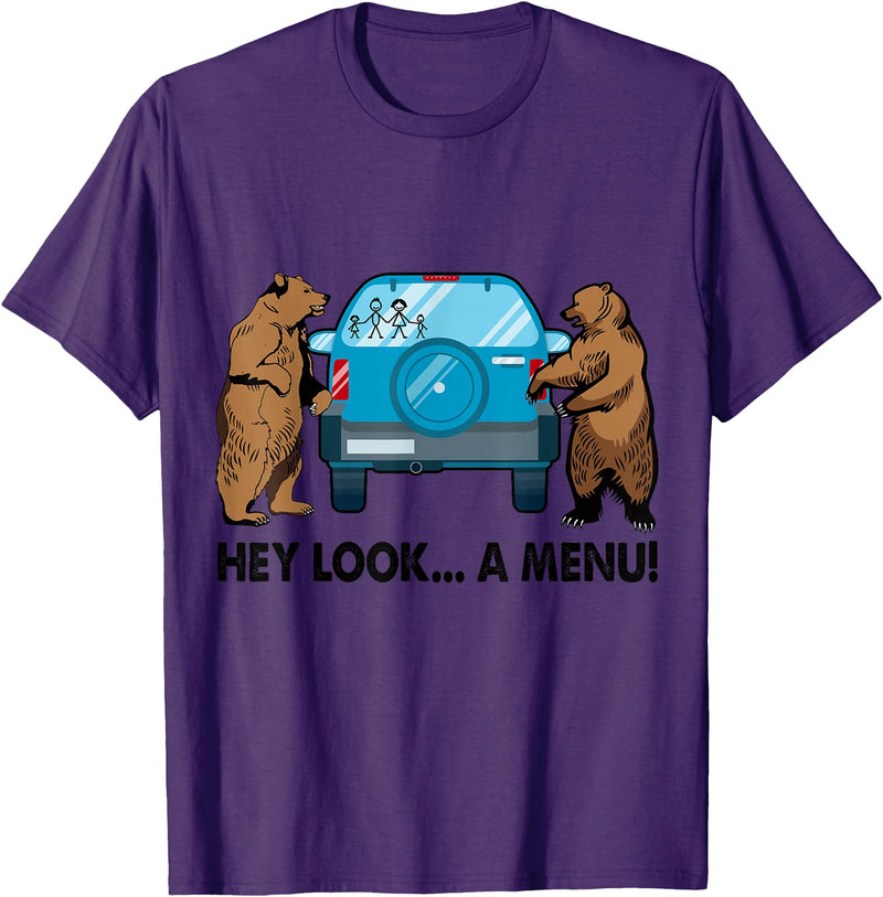 Funny Bear Attack Tips Camping Hiking Gifts Hey Look A Menu Funny Camping Camper Hiking Bear Outdoor T-Shirt - Purple