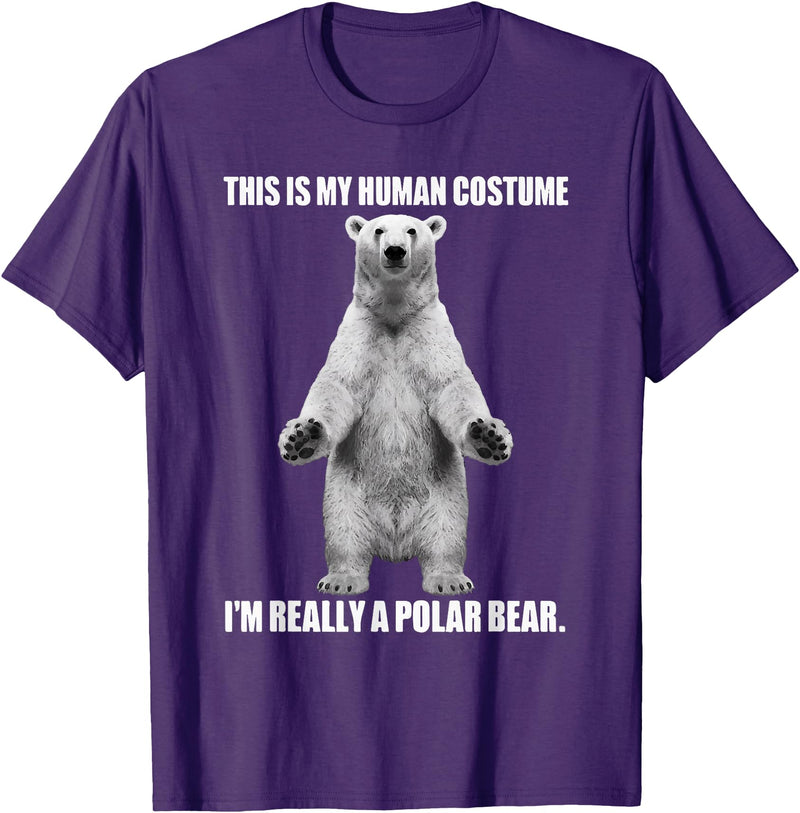 Cool Polar Bear For Men Women This Is My Human Costume I'm Really A Polar Bear Halloween T-Shirt - Purple