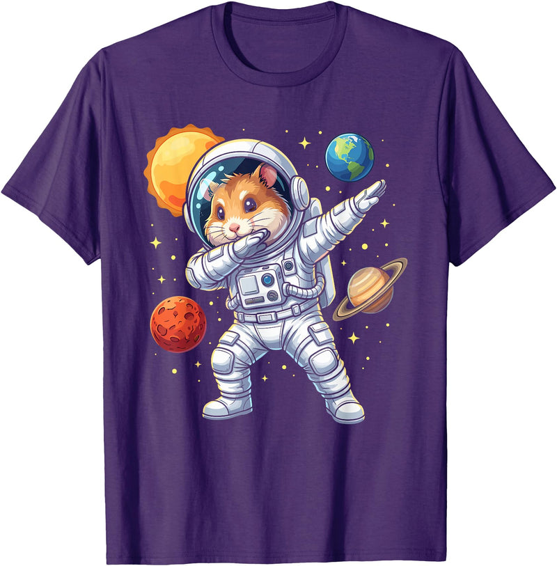 Hamster Astronaut Dabbing Funny Space Animal for Kids T-Shirt - Purple