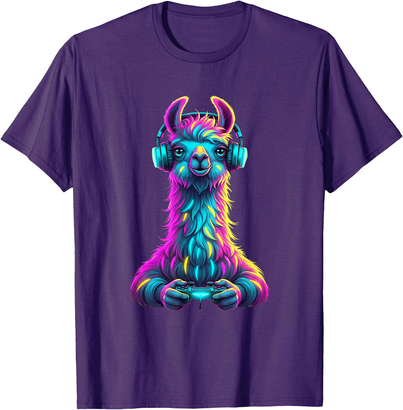 Llama Gamer Lovers Animal Men Women Kids Llama Gaming Animal Video Games Funny Llama T-Shirt - Purple