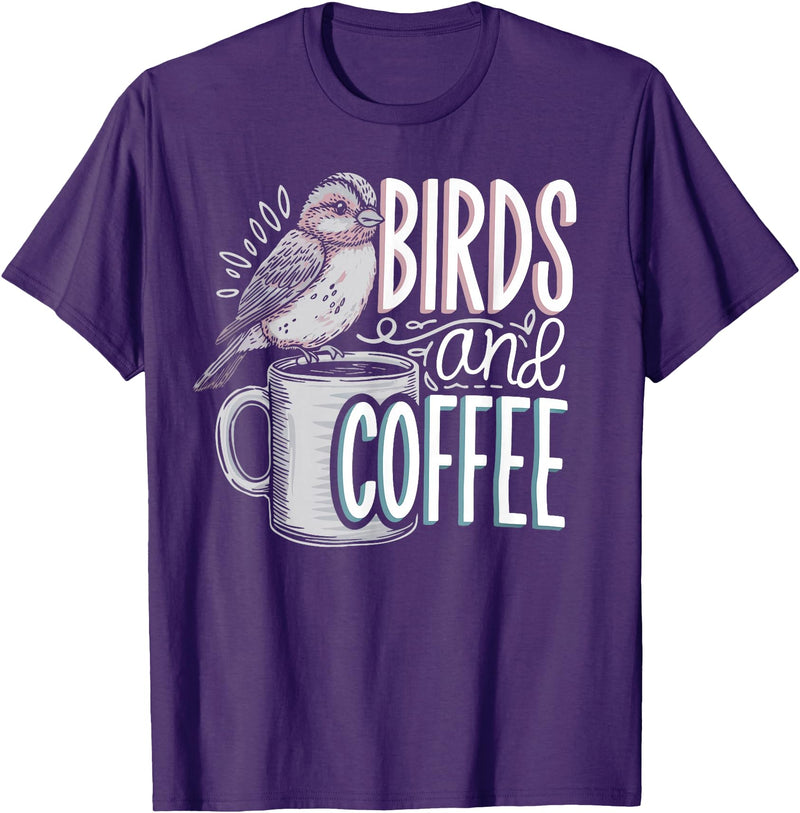 Finch Owner Gifts & Bird Lover Tees Birds And Coffee I Love Birds T-Shirt - Purple