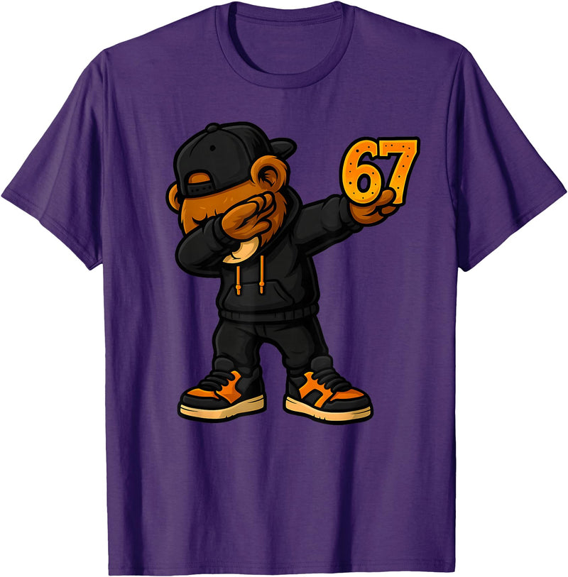 Funny Hip Hop Teddy Bear Six Seven Meme Designs Dabbing Teddy Bear 67 Meme Funny Brainrot Hip Hop Kids Boys T-Shirt - Purple