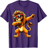 Funny Lion Lover Dabbing Lion Sunglasses T-Shirt - Purple