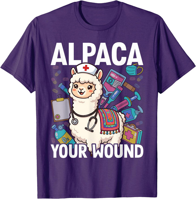 Llama Nurse Lover Gift Co. Alpaca Your Wound Cute Llama Wound Care Nurse T-Shirt - Purple